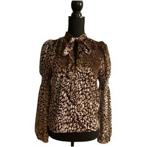 Walter Baker V-Neck Flocked Brown and Tan Blouse Size S